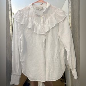 Cottage core, vintage style, Swiss dot, ruffled blouse